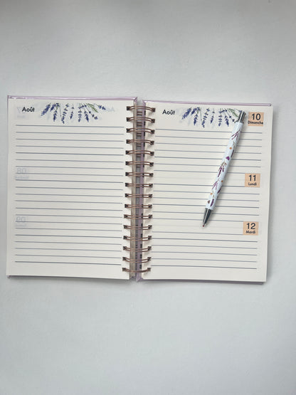 Planner 2025 et stylo motif lavande